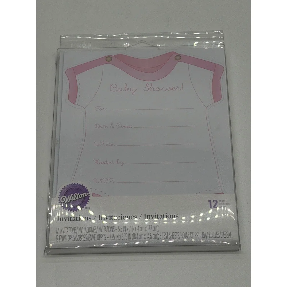 Wilton Baby Shower Invitations Pink Bodysuit Printable 12 Count 1008-938 NEW
